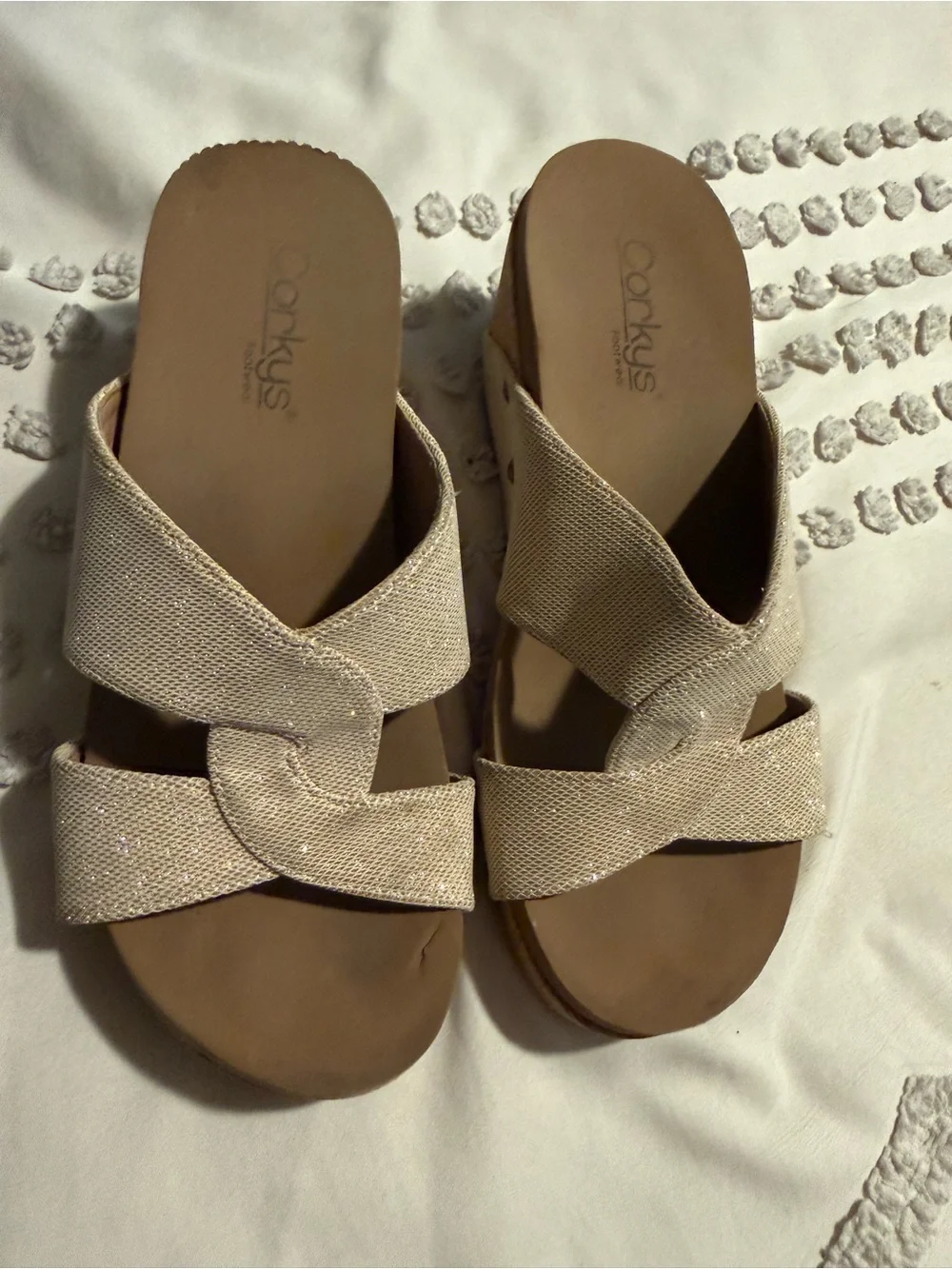 Corkys Champagne Beige Cross-Strap Slide Sandals
